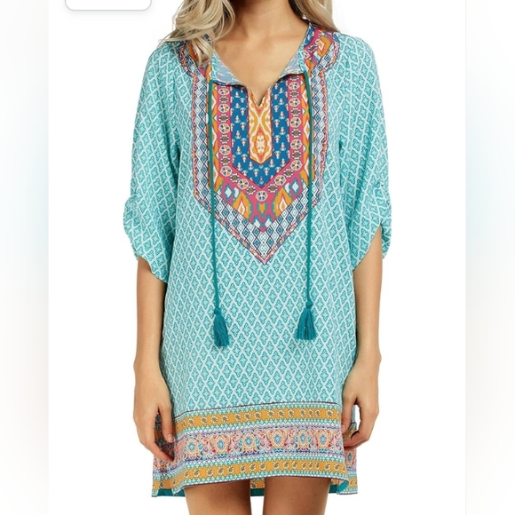 Urban Coco Dresses & Skirts - Urban Coco | Classic Bohemian Turquoise Print Dress